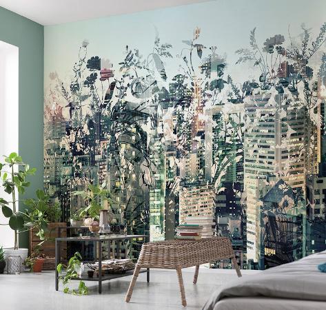 정글 벽지 벽화,인테리어 디자인,벽,방,화분,관엽 식물