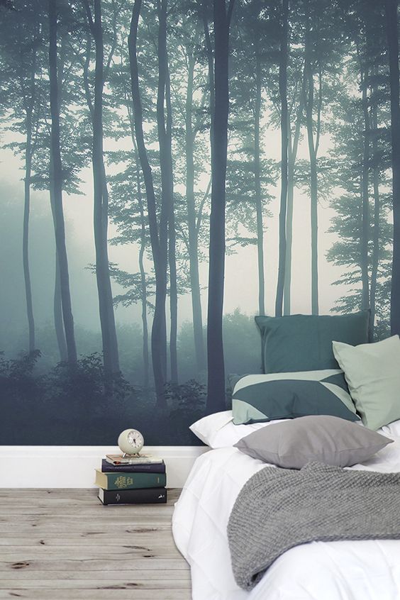 침실 숲 벽지,자연,나무,자연 경관,가구,방