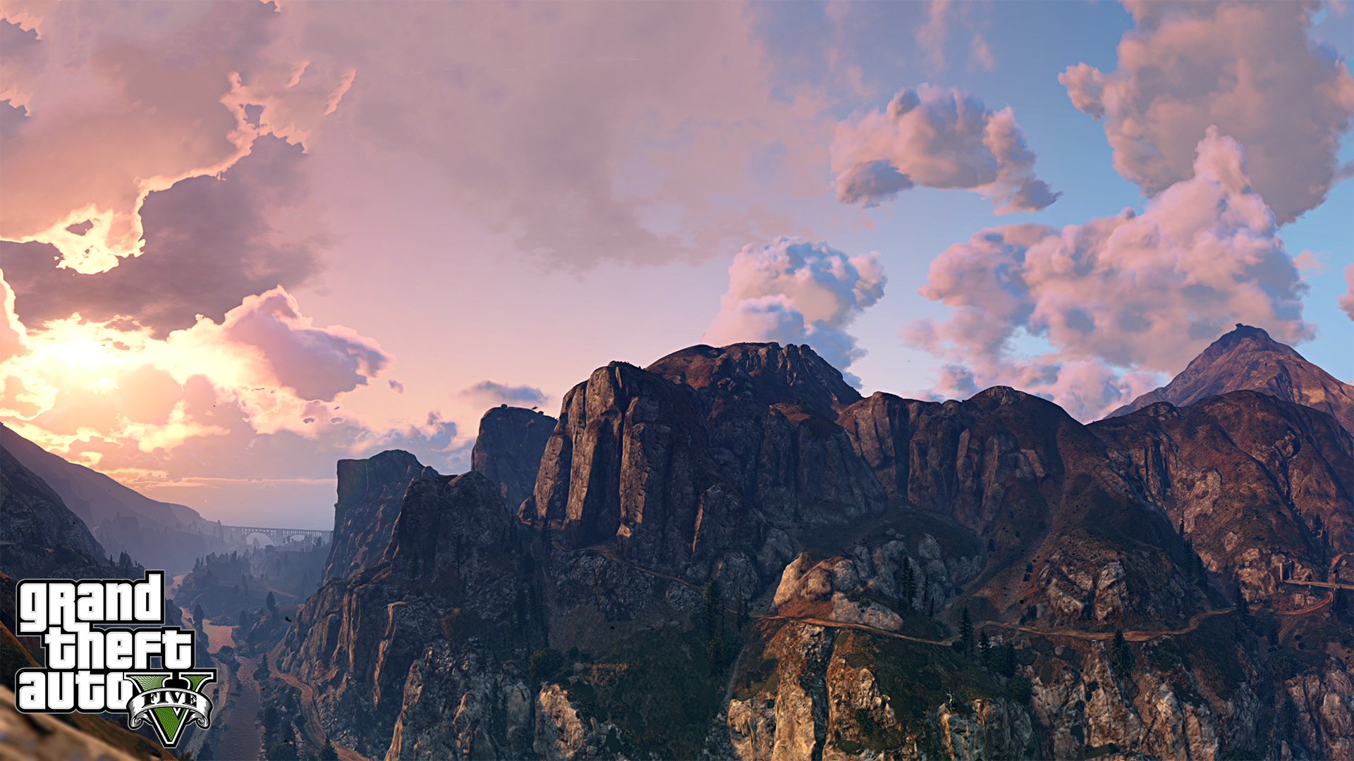 gta 5 wallpaper for pc,sky,mountainous landforms,cloud,mountain,natural landscape