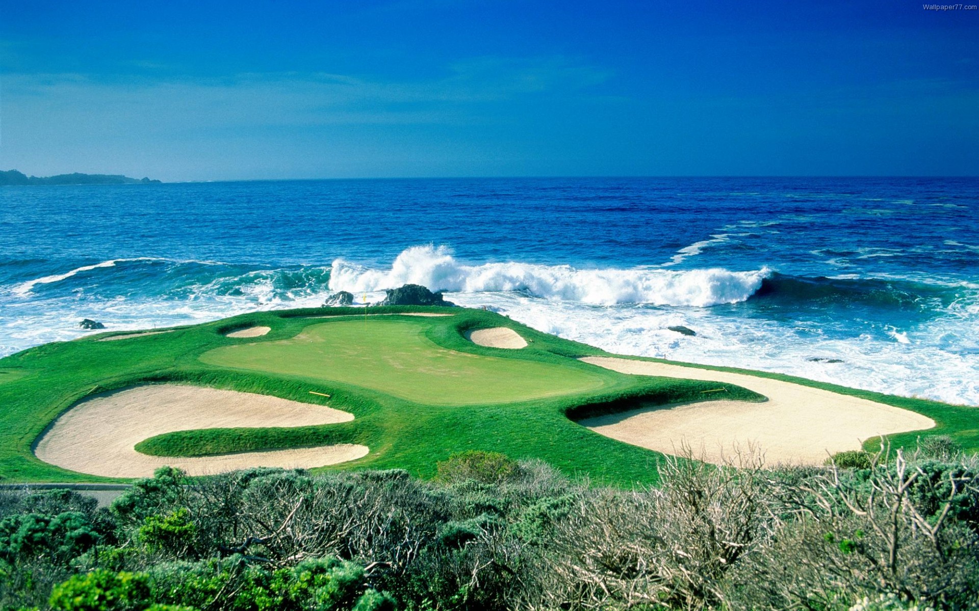 pebble beach wallpaper,sport venue,green,golf course,water,wave