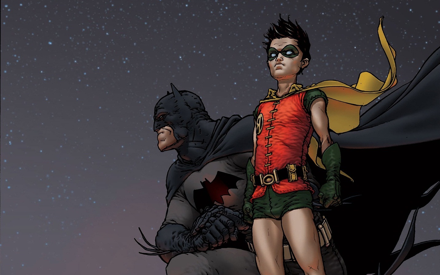 batman and robin wallpaper,fictional character,superhero,illustration,black hair,cg artwork