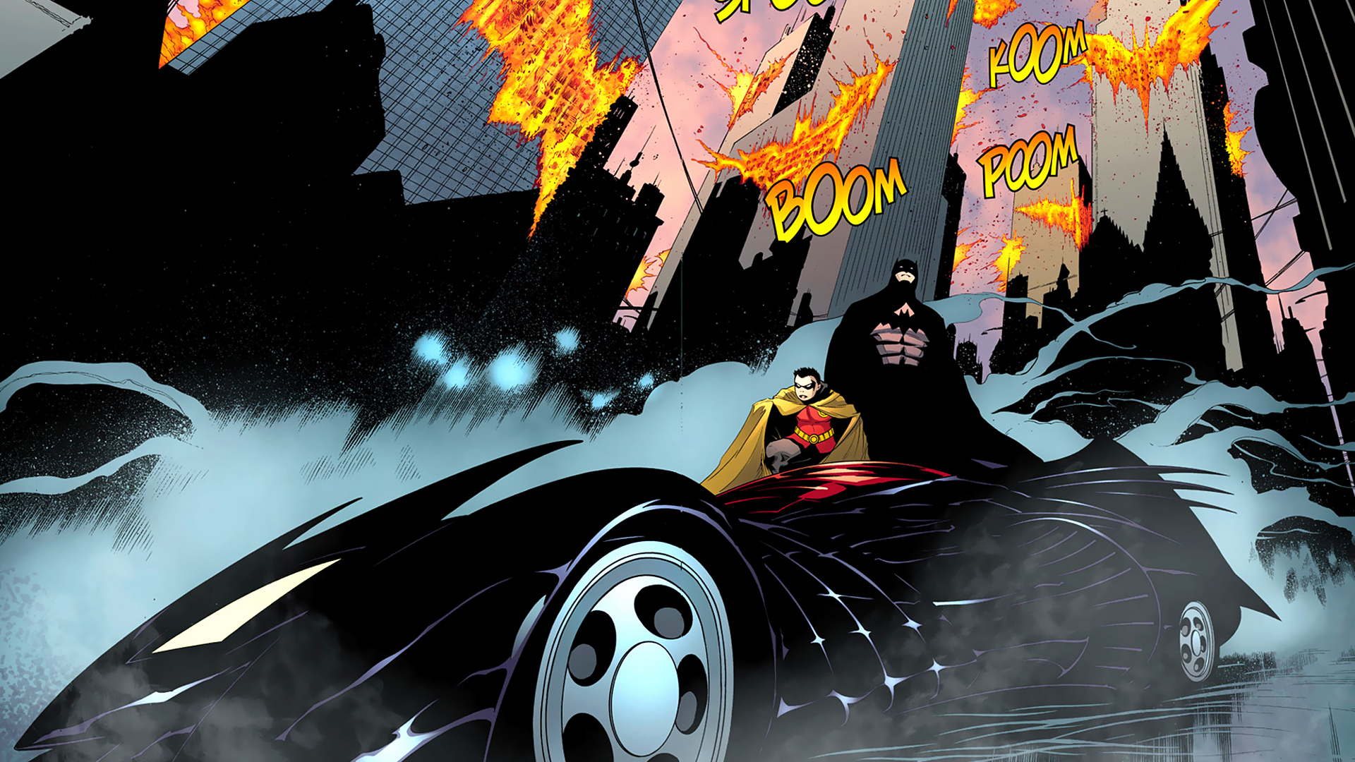 fondo de pantalla de batman y robin,hombre murciélago,vehículo,personaje de ficción,liga de la justicia,anime