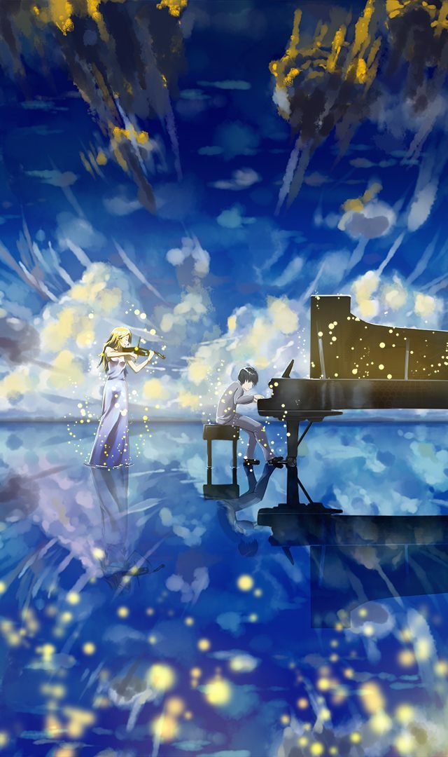 shigatsu kimi no uso wallpaper,sky,painting,illustration,art,animation