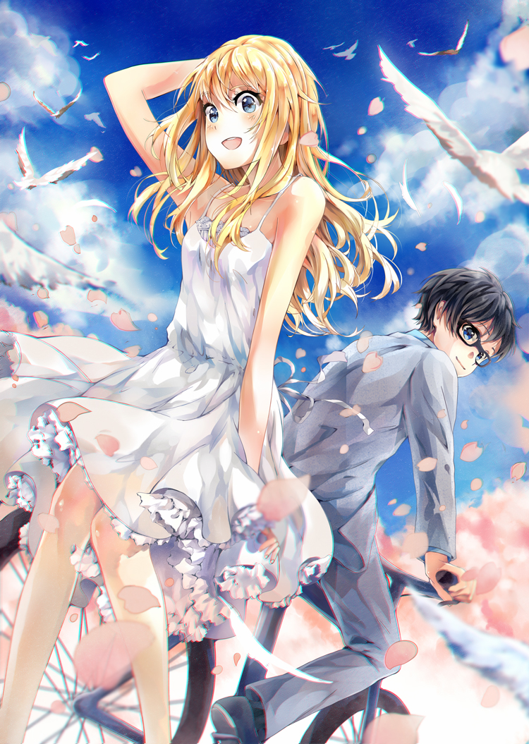 shigatsu kimi no uso fondo de pantalla,anime,cg artwork,dibujos animados,cielo,ilustración