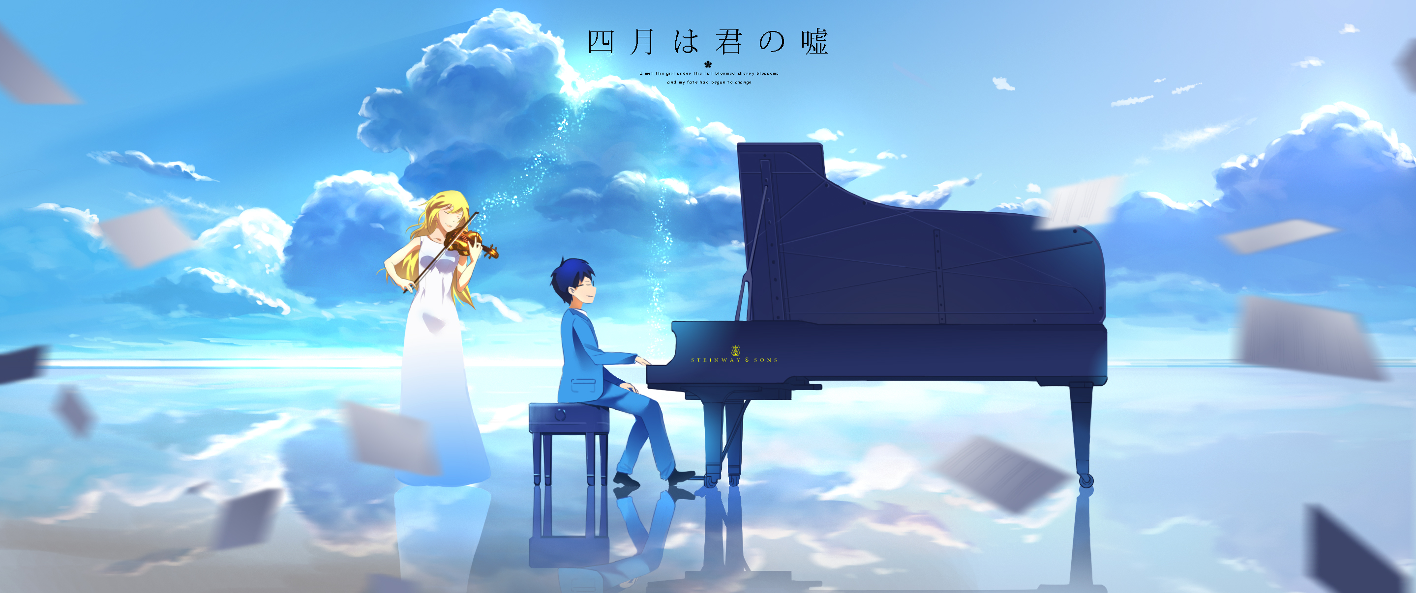 carta da parati shigatsu kimi no uso,pianista,cielo,musicista,pianoforte,tecnologia