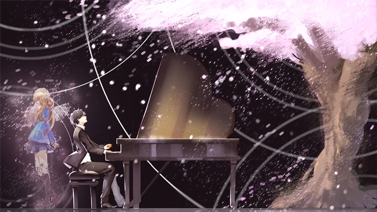 shigatsu kimi no uso wallpaper,graphic design,stage,illustration,technology,space