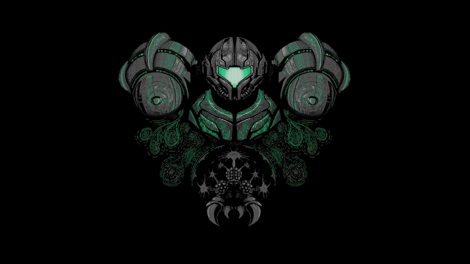 metroid live wallpaper,green,darkness,personal protective equipment,fictional character,graphic design