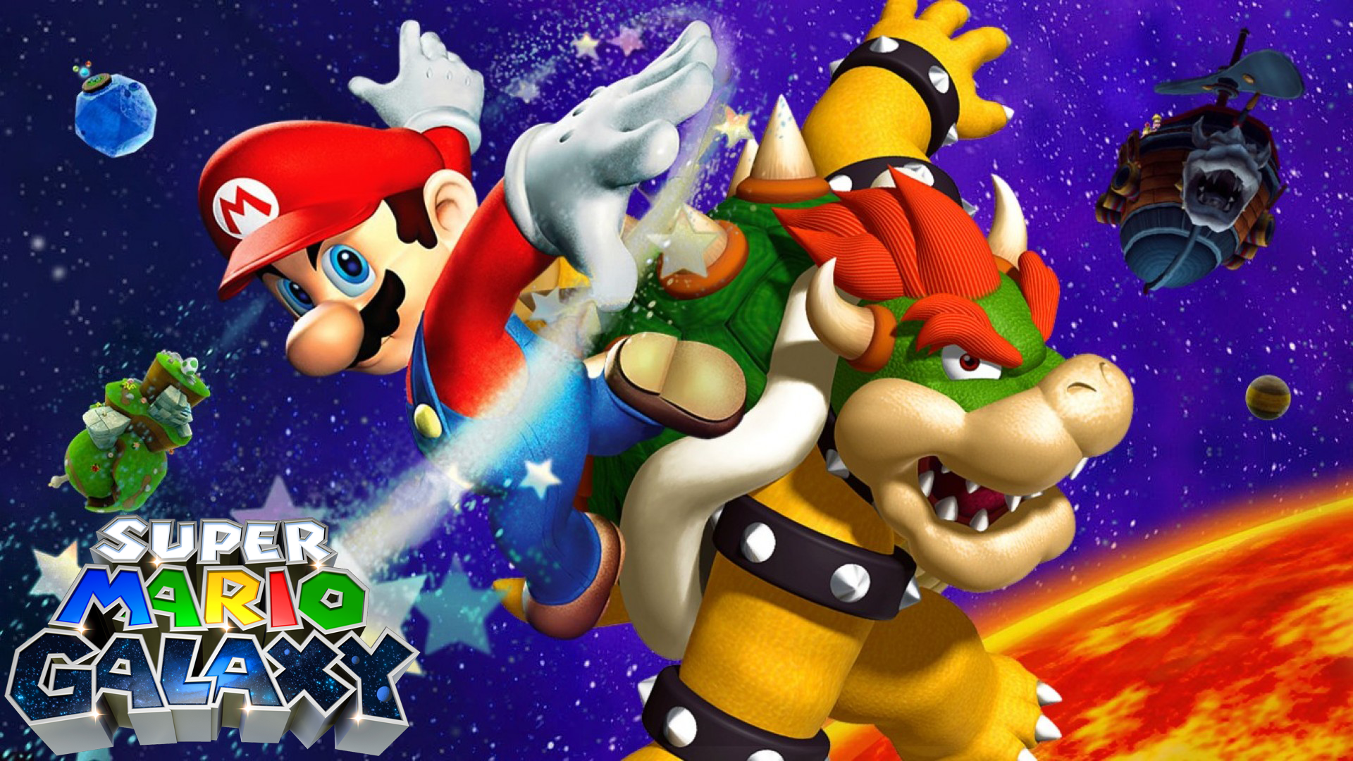 mario galaxy wallpaper,animierter cartoon,karikatur,mario,sonic the hedgehog,erfundener charakter