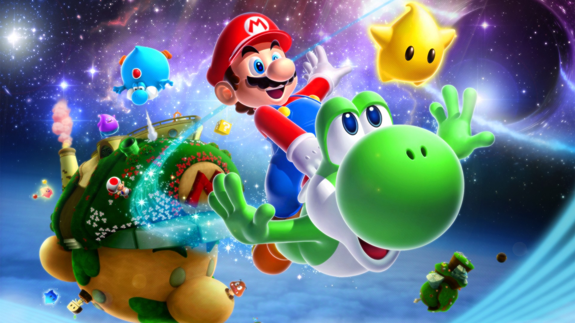 mario galaxy wallpaper,animated cartoon,cartoon,mario,adventure game,fictional character