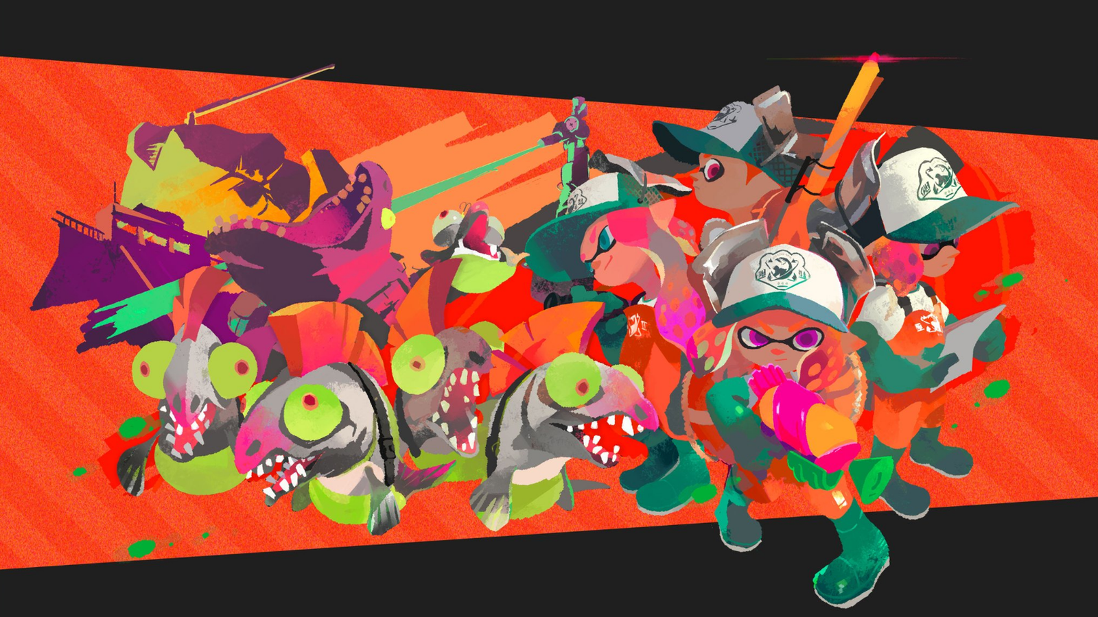 splatoon wallpaper hd,cartone animato,illustrazione,arte,disegno grafico,arte moderna