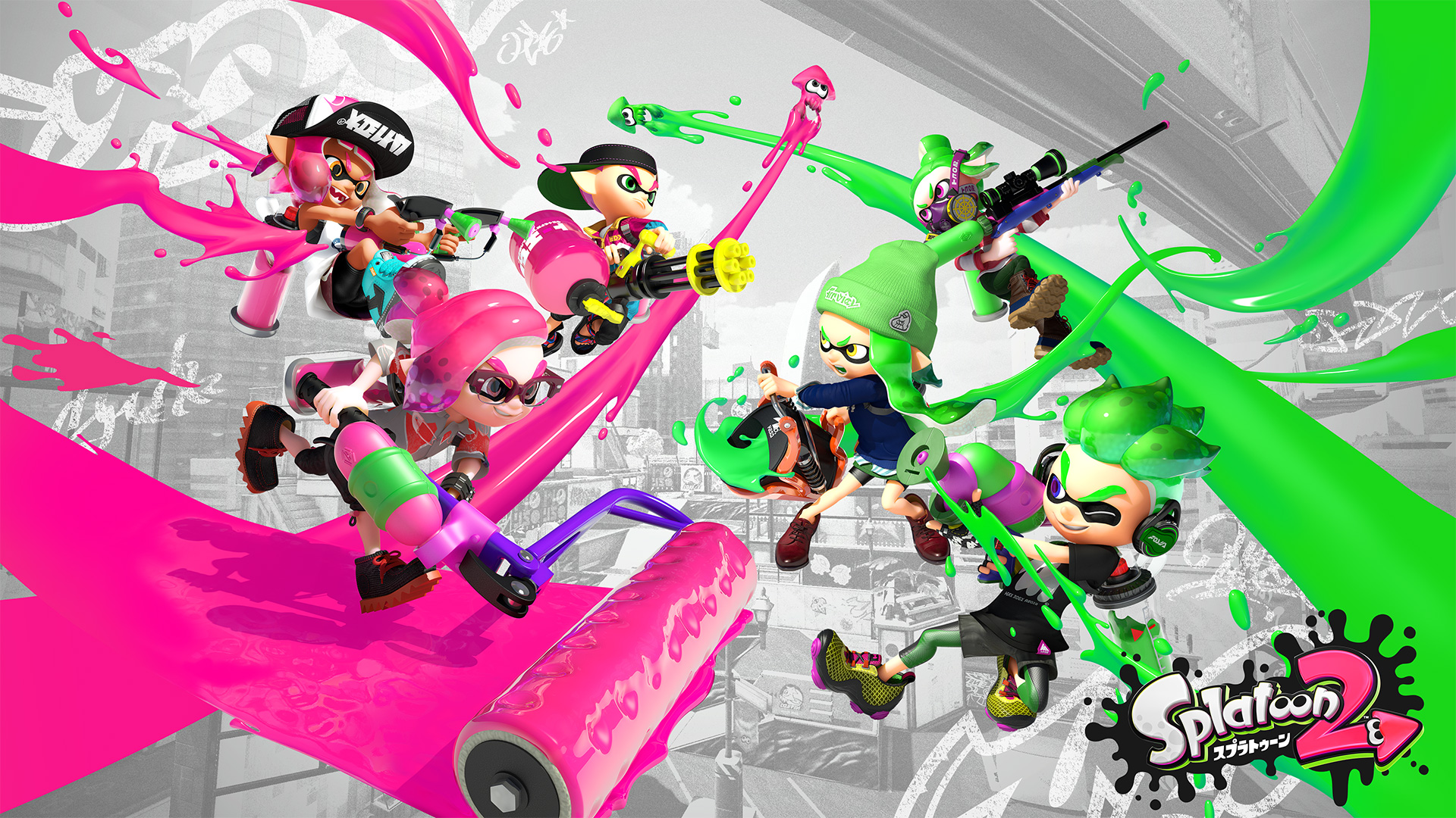 splatoon wallpaper hd,rosa,disegno grafico,divertimento,grafica,illustrazione