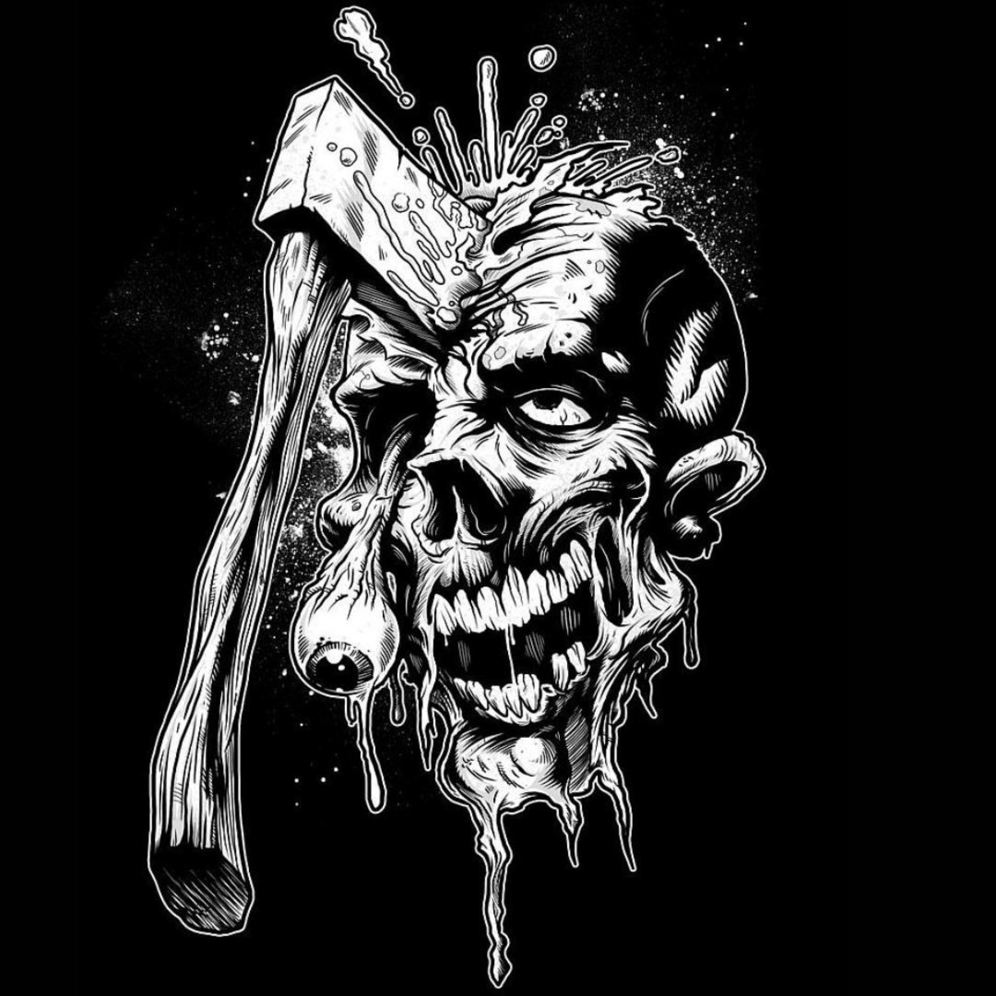 cool zombie wallpapers,illustration,fictional character,black and white,skull,drawing