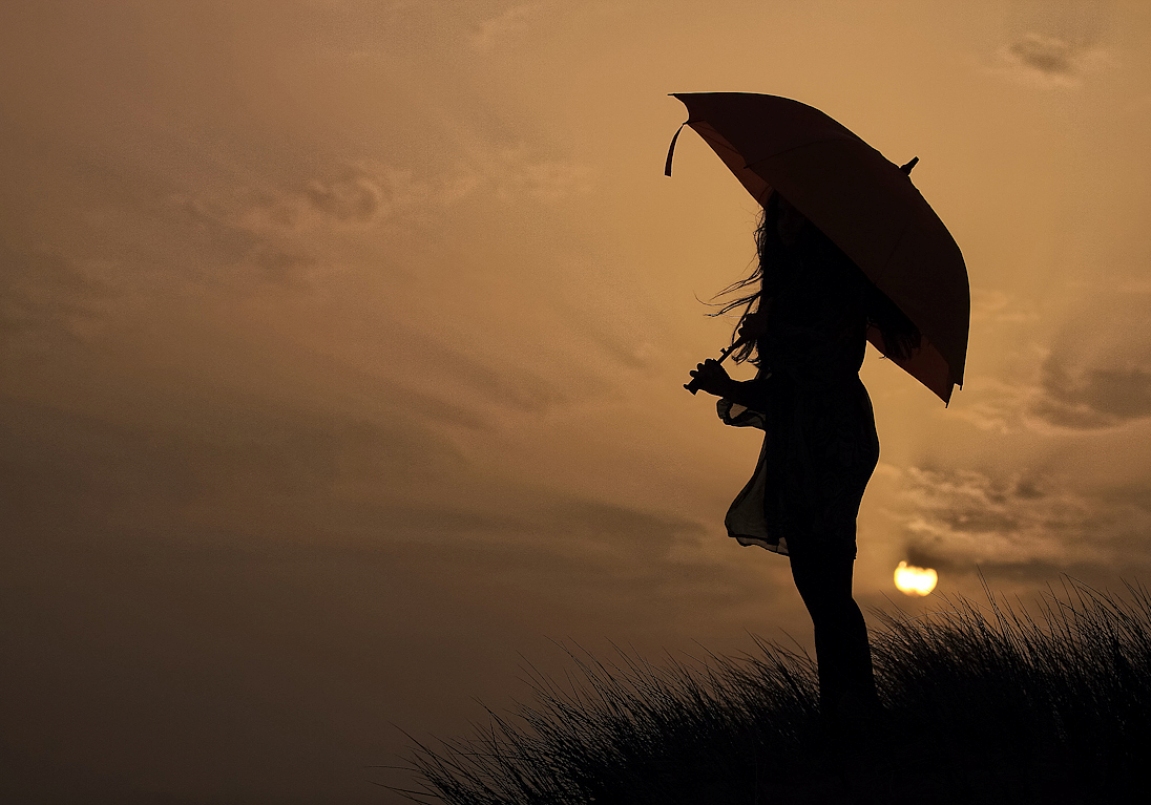 girl shadow wallpaper,sky,umbrella,water,photography,silhouette