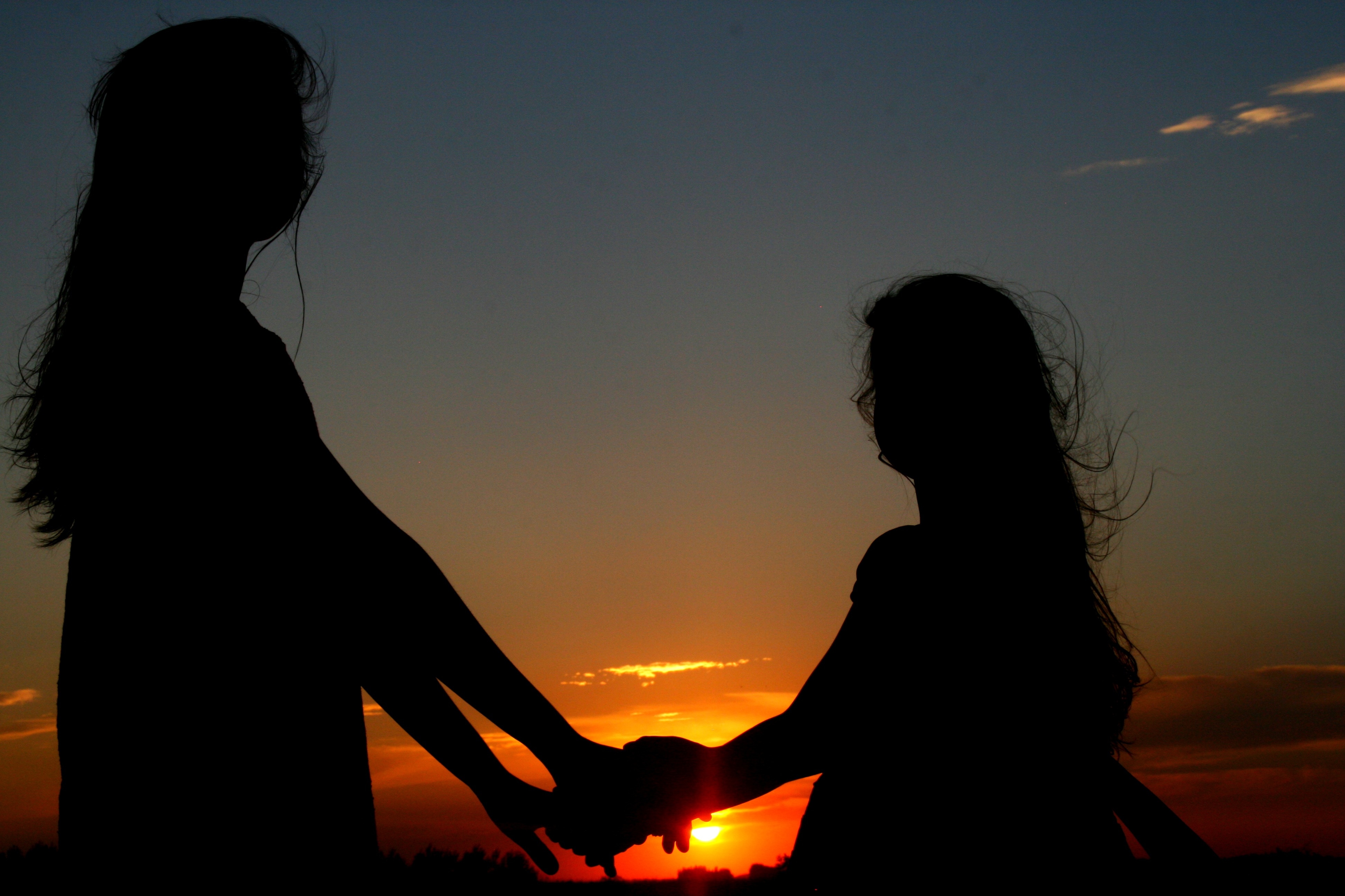 girl shadow wallpaper,sky,heat,backlighting,silhouette,dusk