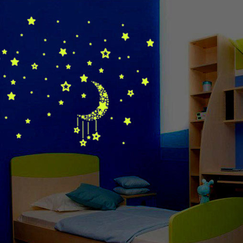 glow in the dark wallpaper for bedroom,wall sticker,blue,wall,room,majorelle blue