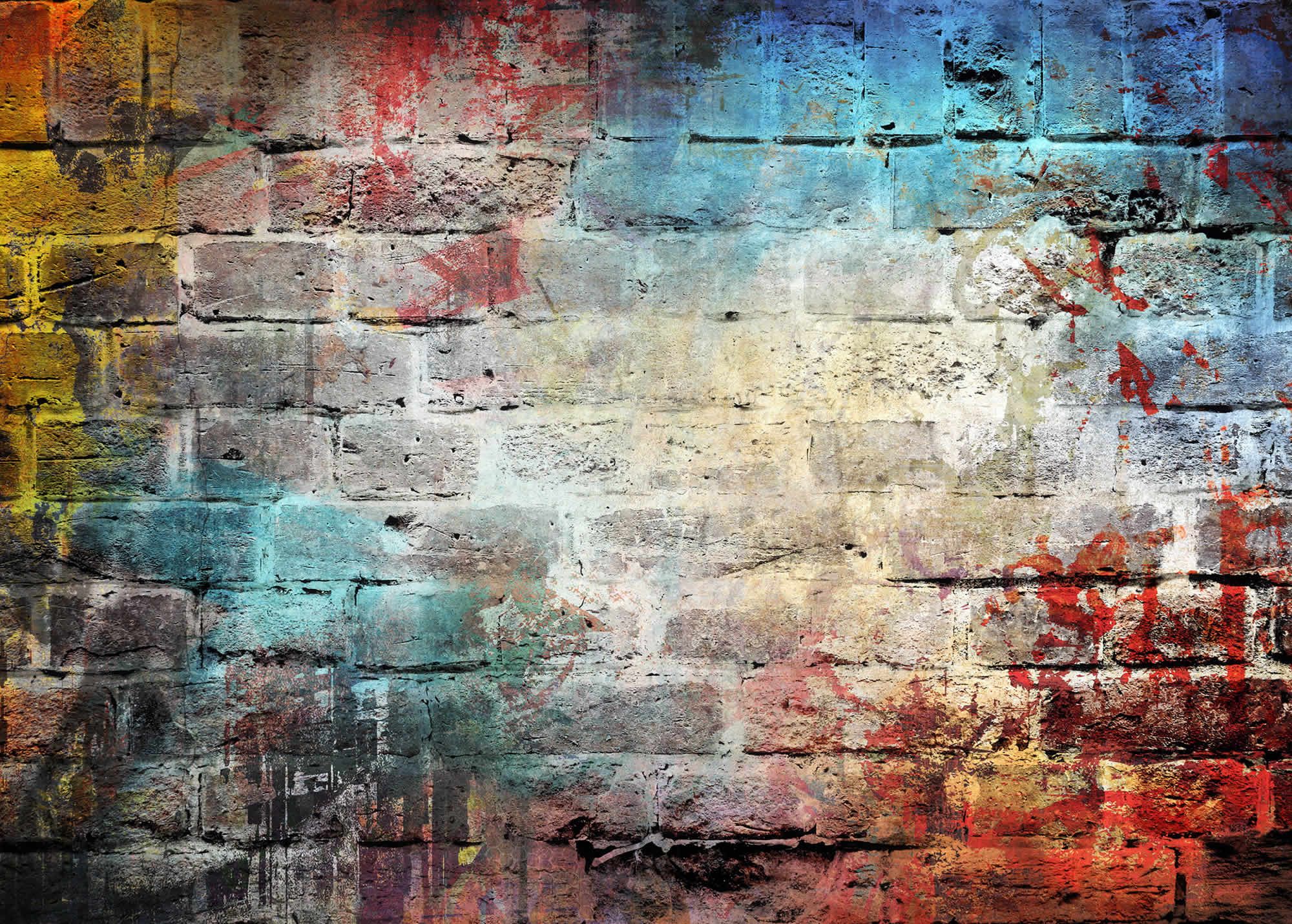 graffiti brick wallpaper,wall,blue,red,modern art,art