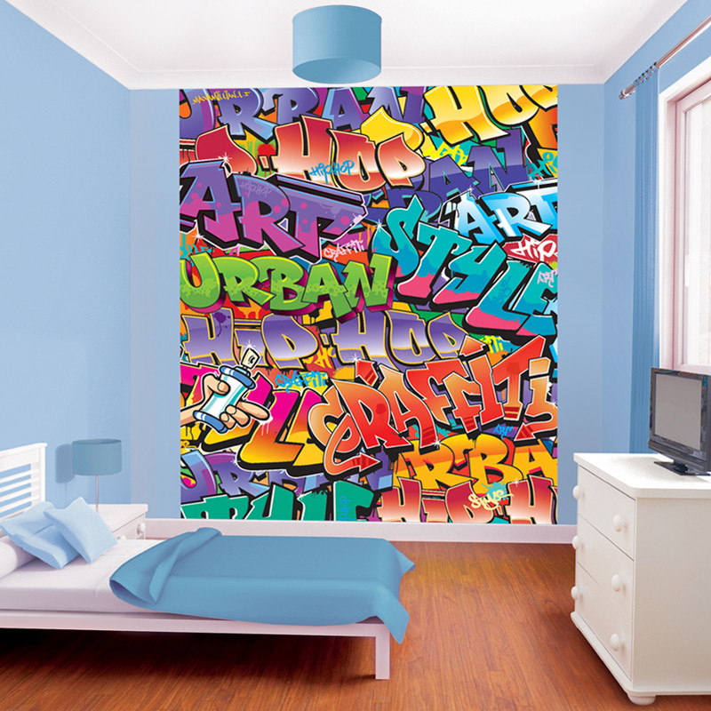 graffiti mural wallpaper,room,wall,interior design,modern art,teal