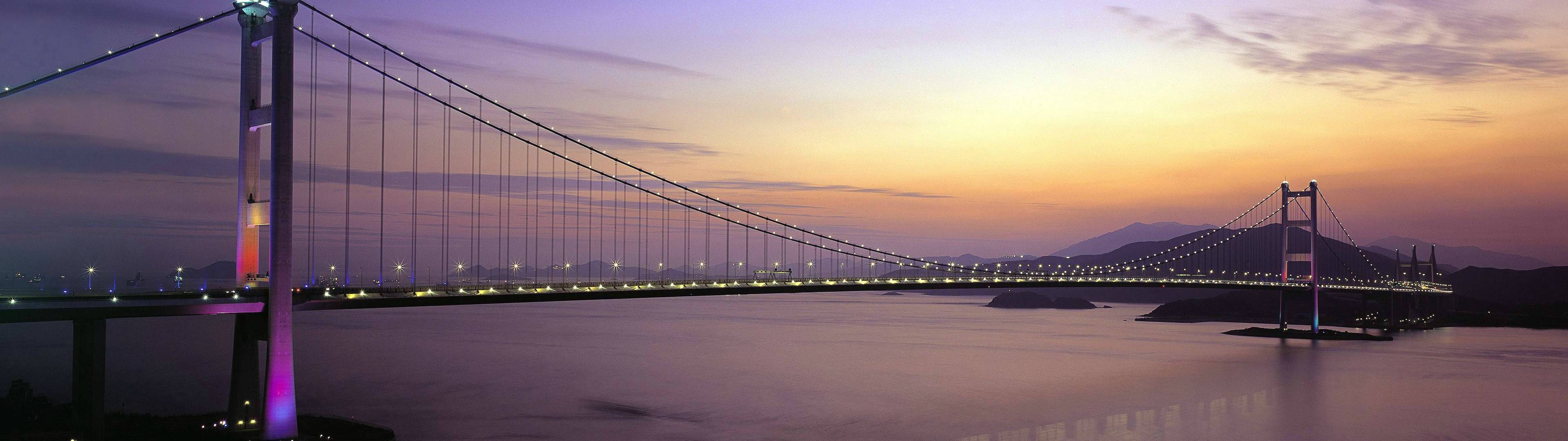 fondos de pantalla para dos,puente,puente suspendido en cables,cielo,resplandor crepuscular,puente colgante