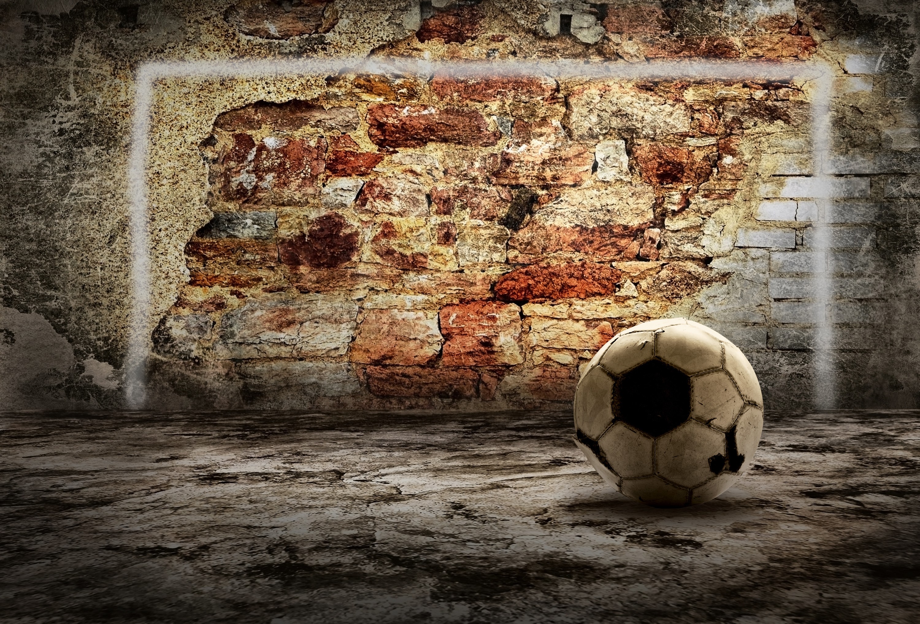 papier peint sport pour murs,football,ballon de football,mur,brique,monde