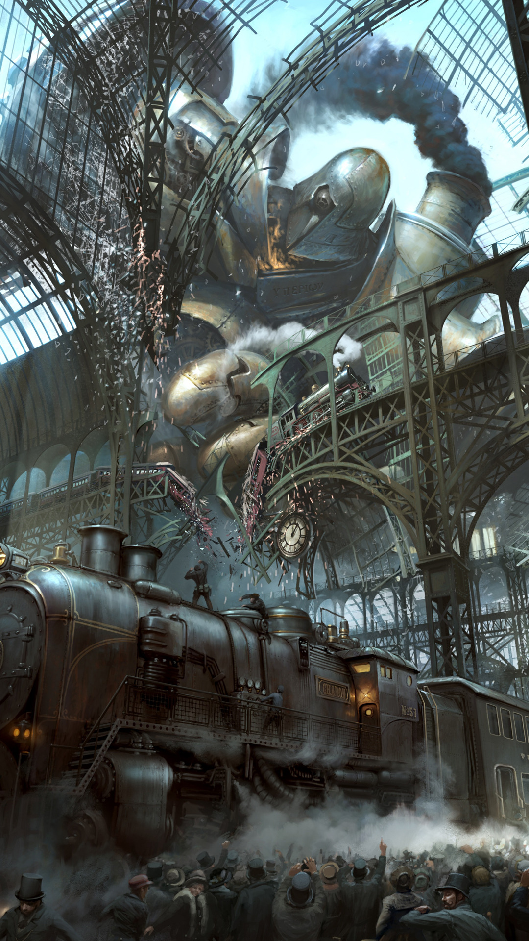 steampunk handy wallpaper,action adventure spiel,cg kunstwerk,erfundener charakter,metall,maschine