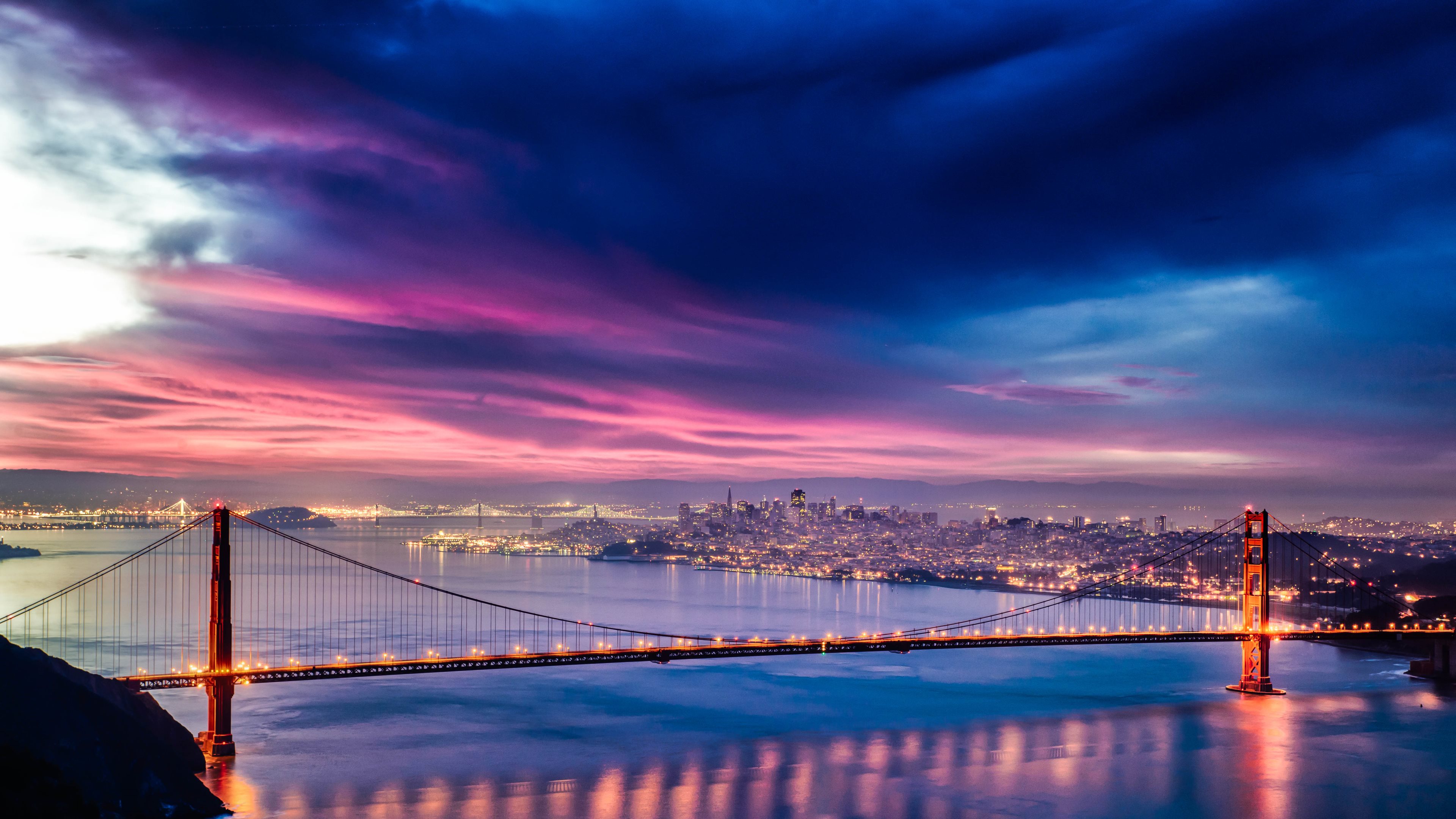 san francisco tapete 4k,himmel,wolke,blau,dämmerung,nachglühen