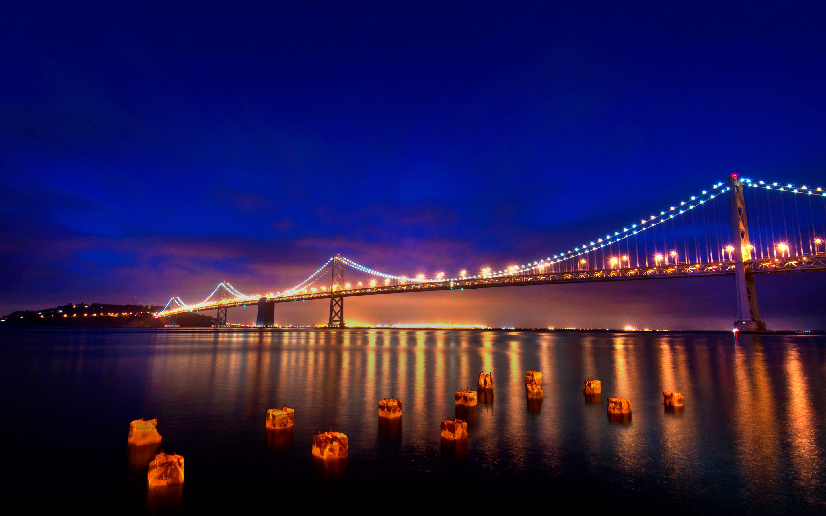 サンフランシスコ壁紙4k,ブリッジ,斜張橋,空,夜,吊り橋