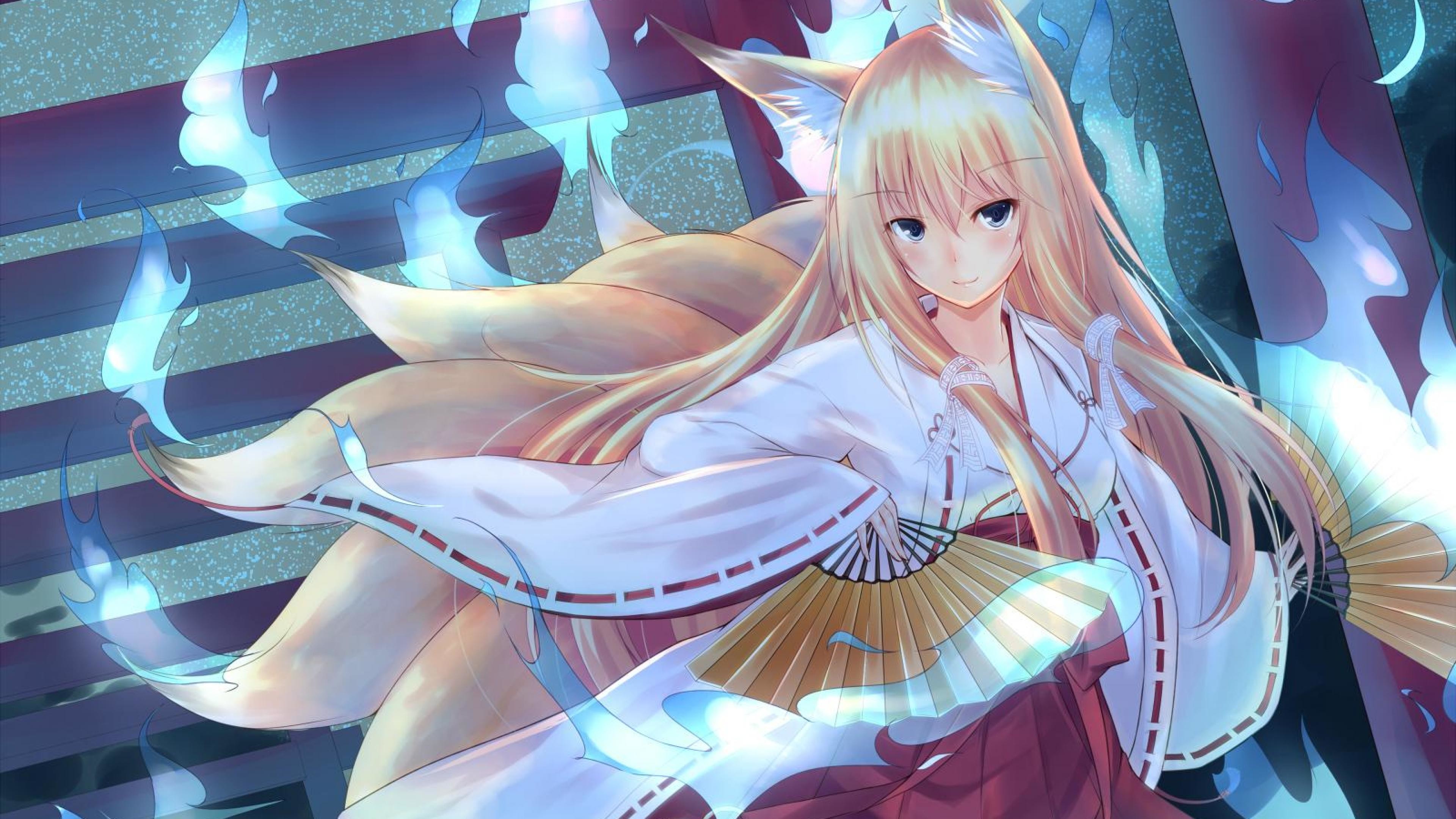 carta da parati kitsune,cartone animato,cg artwork,anime,cielo,illustrazione