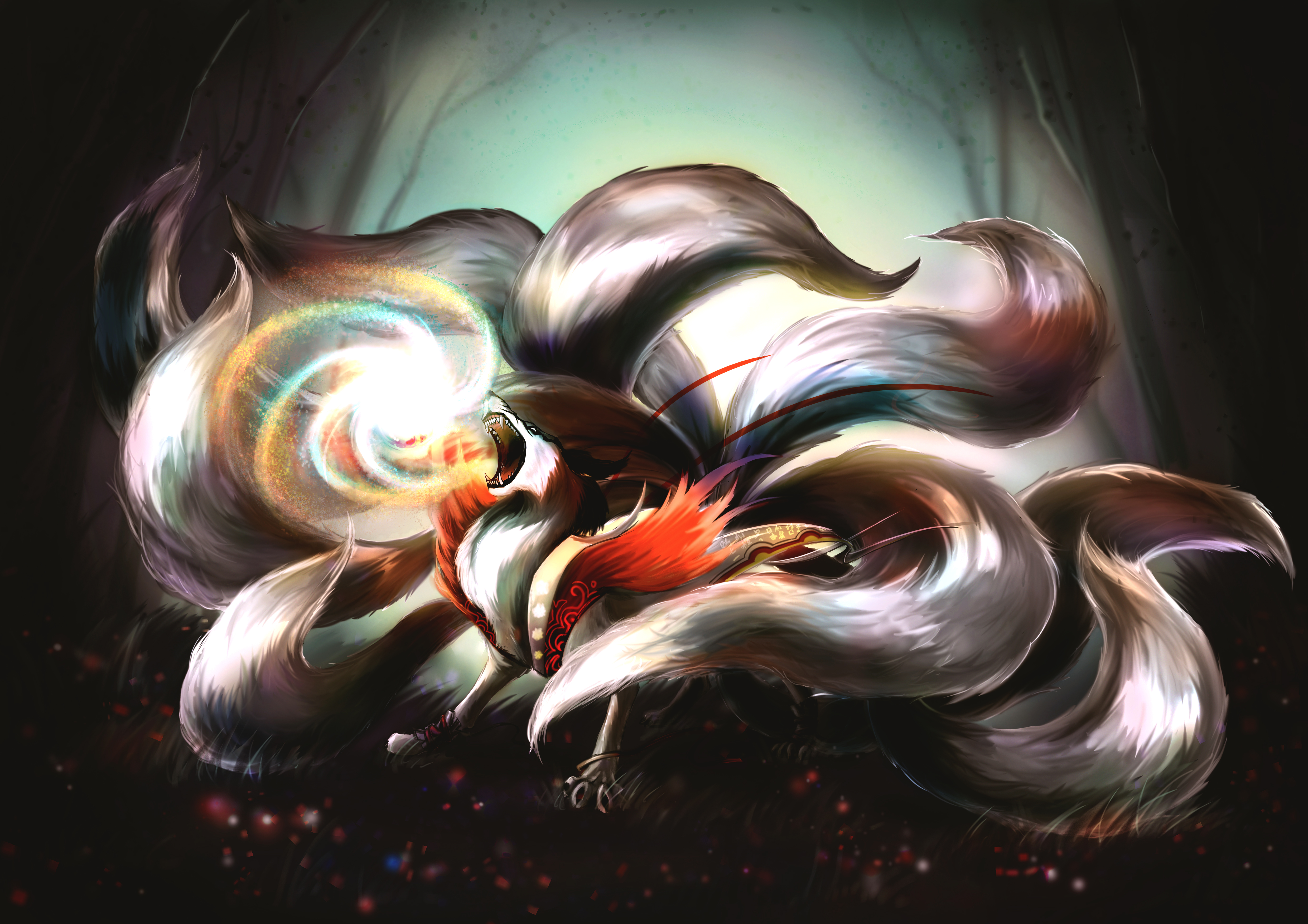 fondo de pantalla de kitsune,arte fractal,arte,ilustración,ave acuática,diseño gráfico