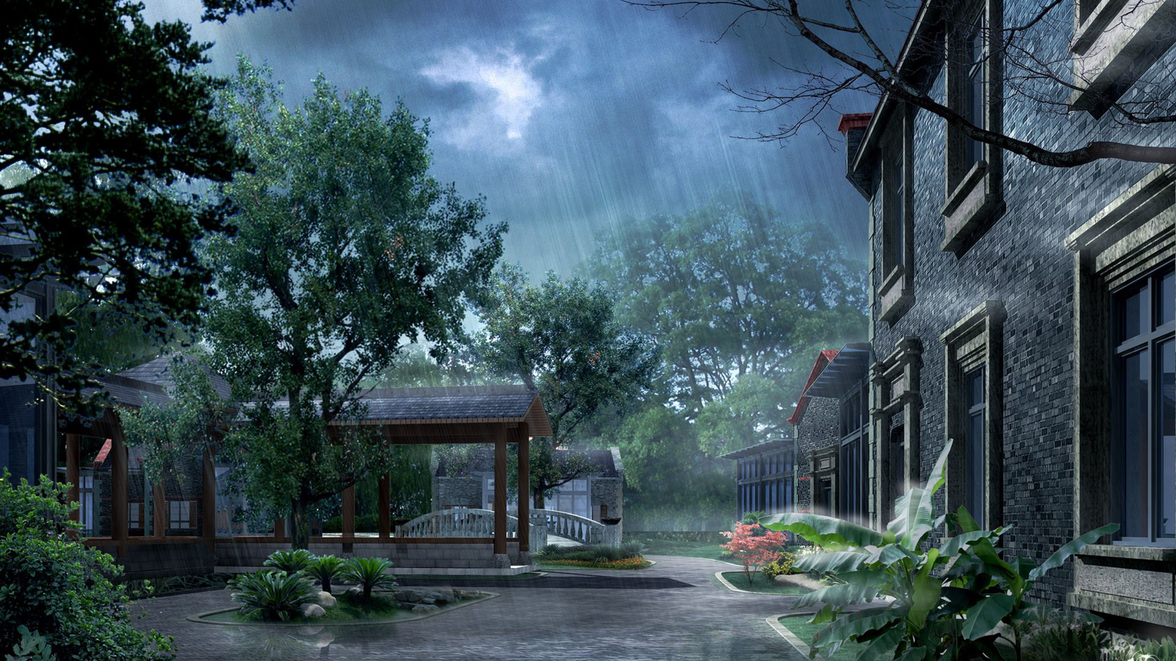 fondo de pantalla animado del clima,naturaleza,cielo,paisaje natural,casa,árbol