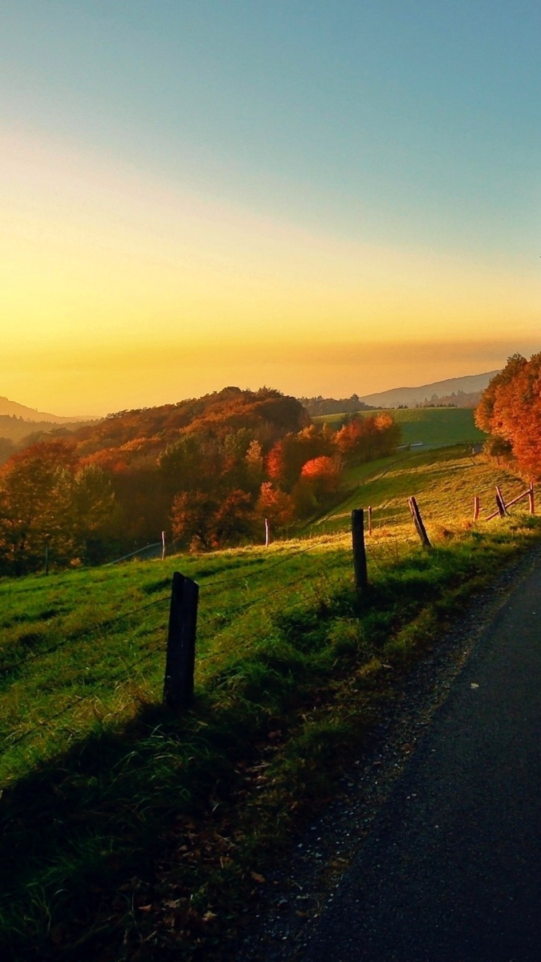 otoño fondo de pantalla para android,naturaleza,paisaje natural,cielo,colina,mañana