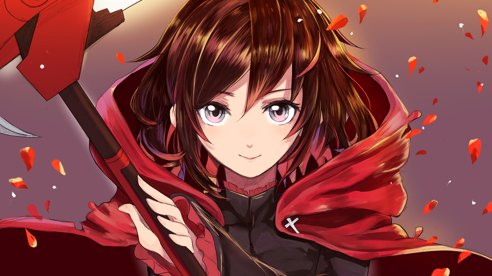 fond d'écran ruby ​​rose rwby,cheveux,dessin animé,rouge,anime,oeuvre de cg