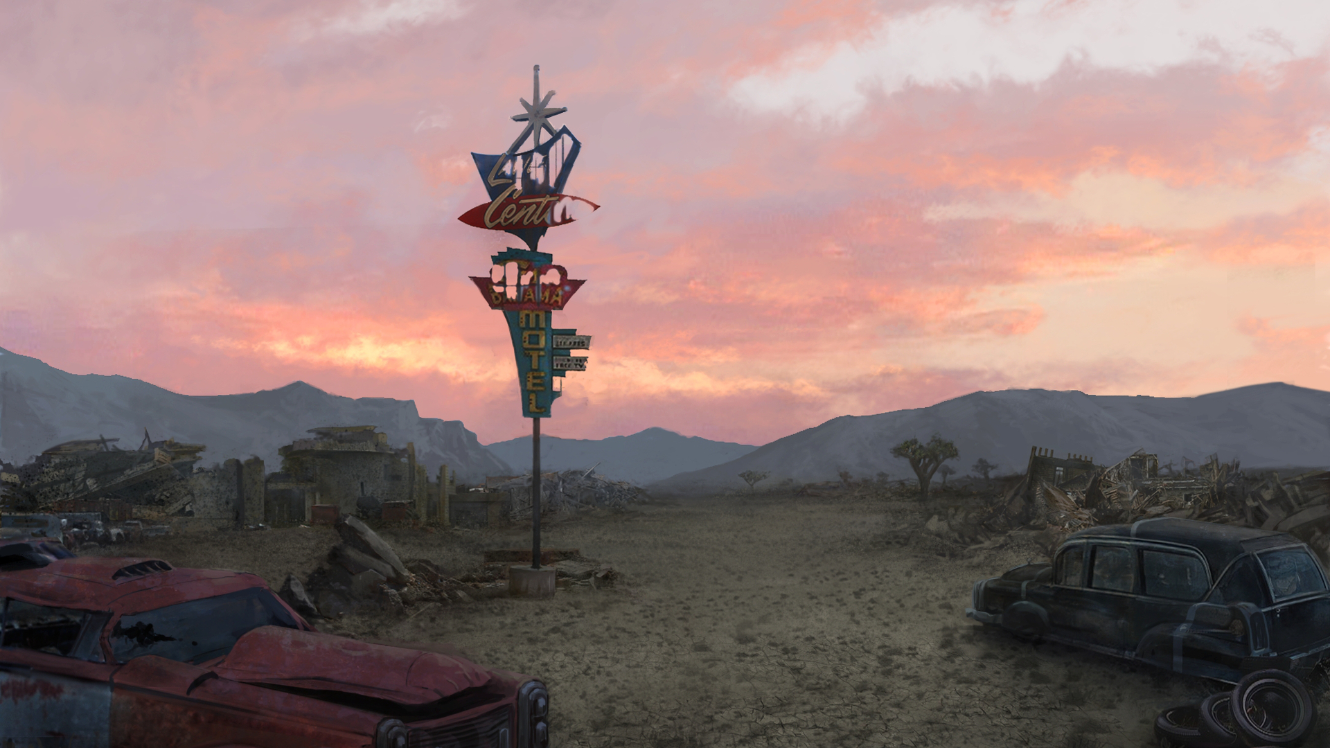 fallout new vegas wallpaper hd,himmel,bildschirmfoto,baum,landschaft,horizont