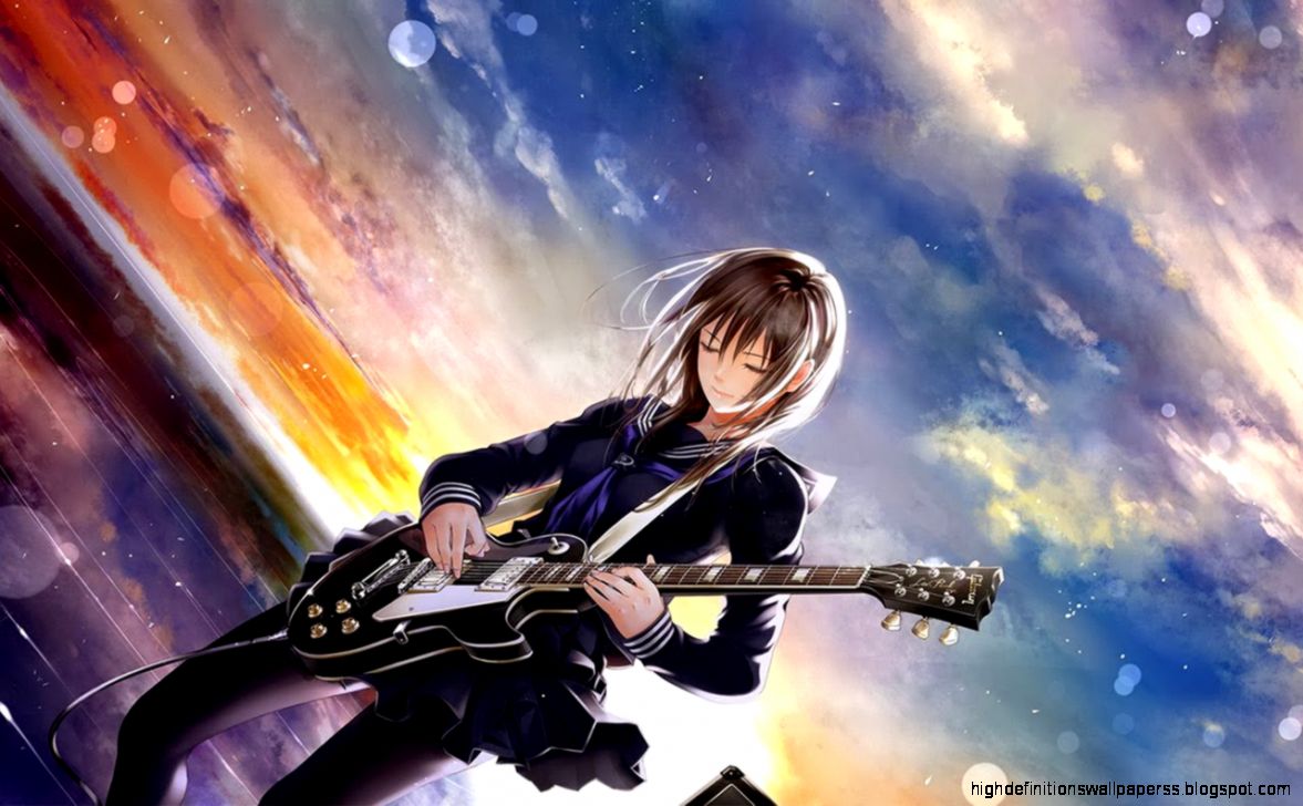 guitar girl wallpaper,cg artwork,sky,anime,illustration,space