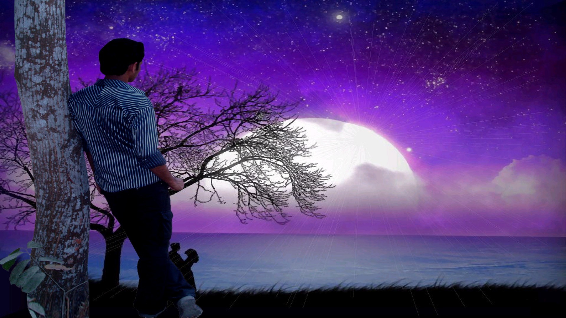 sad boy wallpaper full hd,sky,purple,violet,atmospheric phenomenon,night