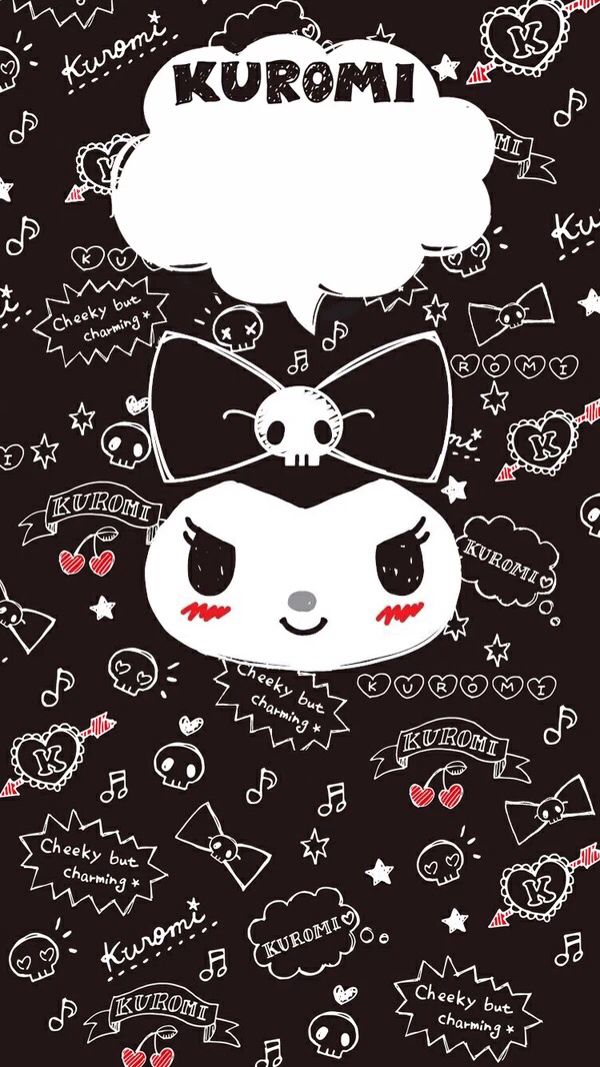 kuromi wallpaper,karikatur,schädel,illustration,knochen,schriftart