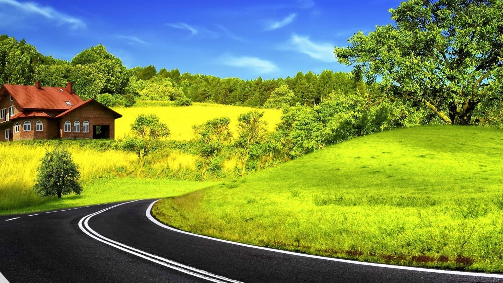 nature road wallpaper hd,natural landscape,nature,road,green,sky