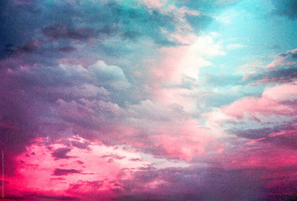 화려한 하늘 벽지,하늘,구름,분홍,낮,푸른