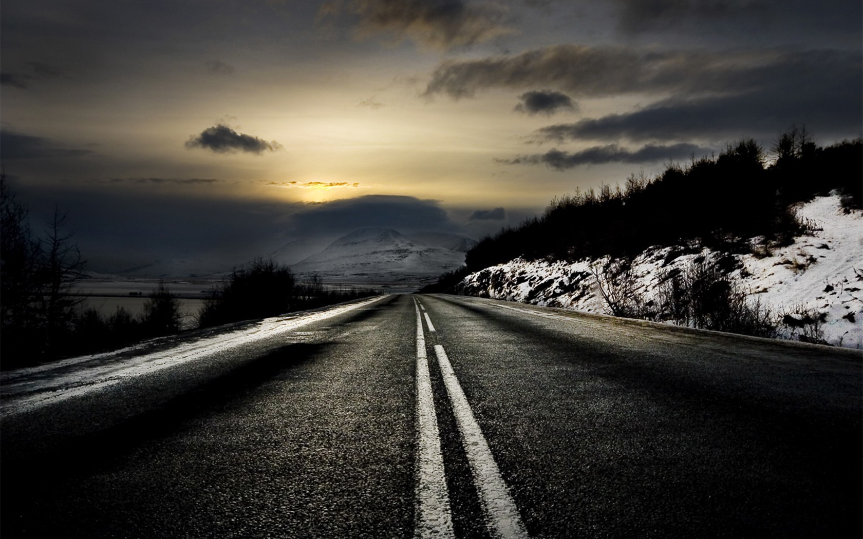 暗い道の壁紙,空,雲,道路,自然,雪
