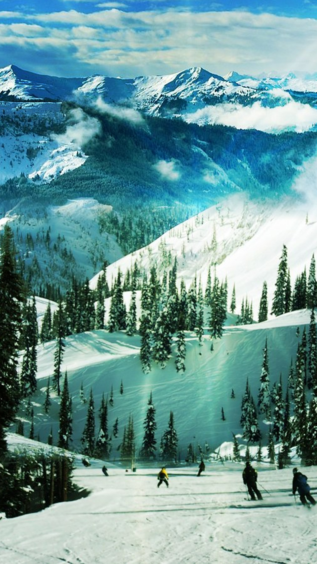 fond d'écran de téléphone paysage,neige,station de montagne,hiver,montagne,paysage naturel