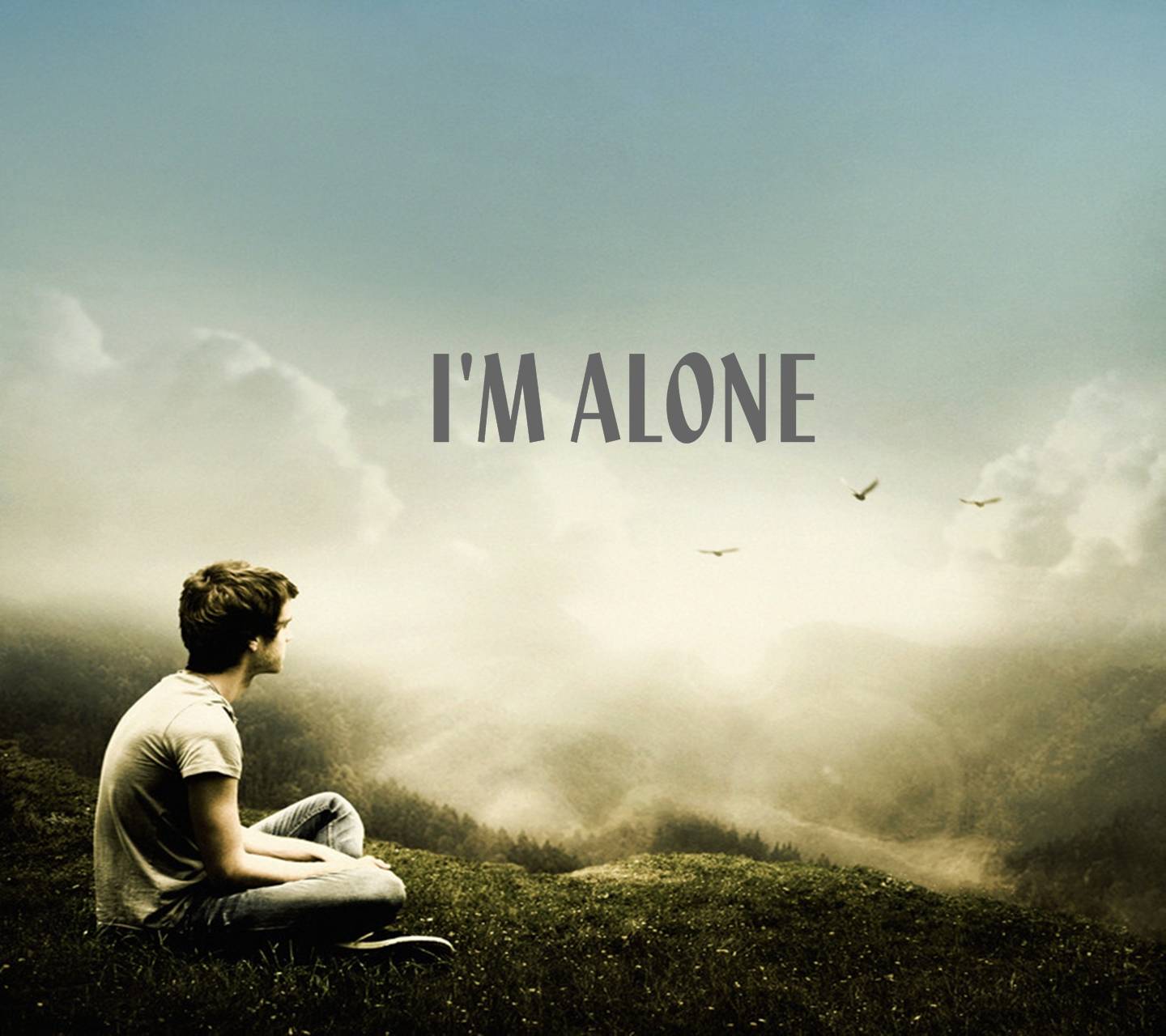 i am alone wallpaper,people in nature,sky,natural landscape,atmospheric phenomenon,text