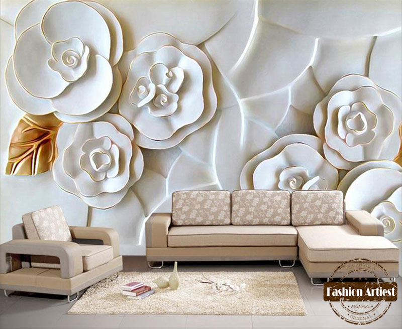 papel tapiz floral 3d,blanco,sala,habitación,mueble,pared