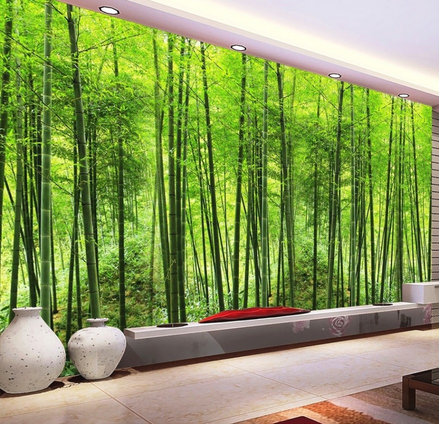 wallpaper dinding motif pemandangan alam,green,bamboo,wallpaper,wall,natural environment