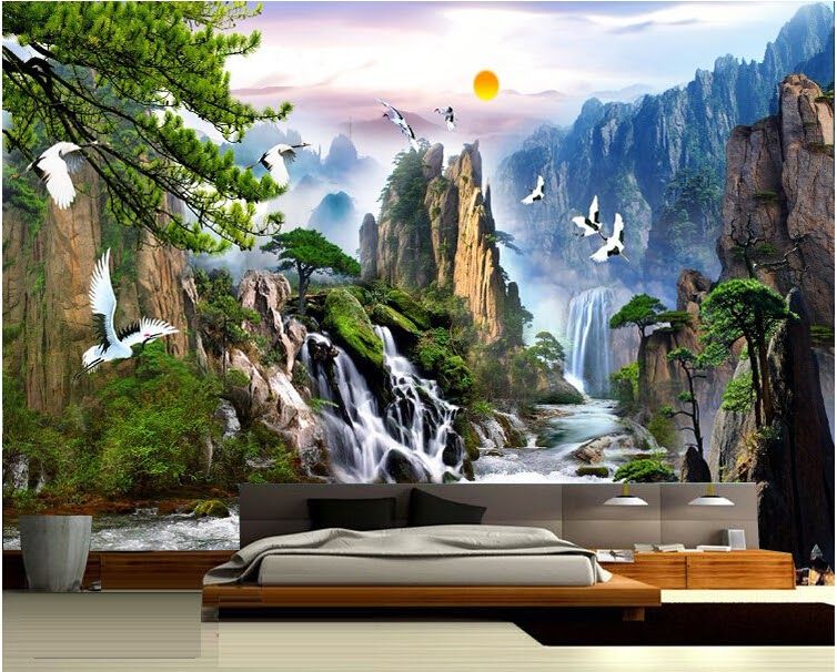 壁紙dindingモチーフペマンダンガンアラム,自然の風景,自然,壁画,壁紙,滝