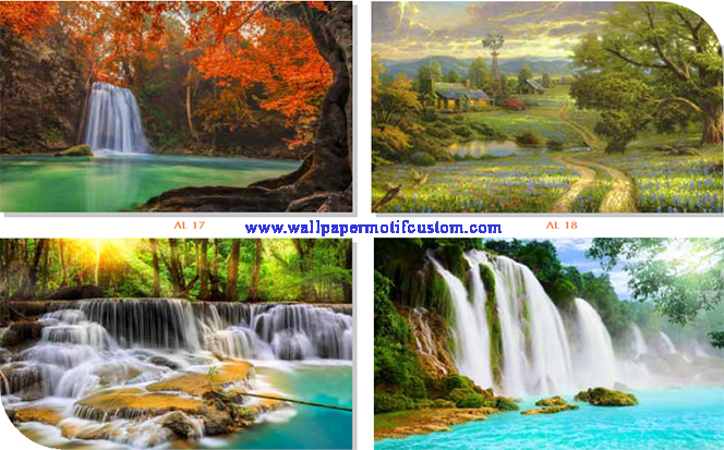 wallpaper dinding motif pemandangan alam,waterfall,water resources,natural landscape,nature,body of water