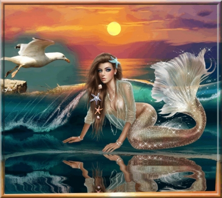 carta da parati sirena 3d,cg artwork,personaggio fittizio,creatura mitica,delfino,cielo