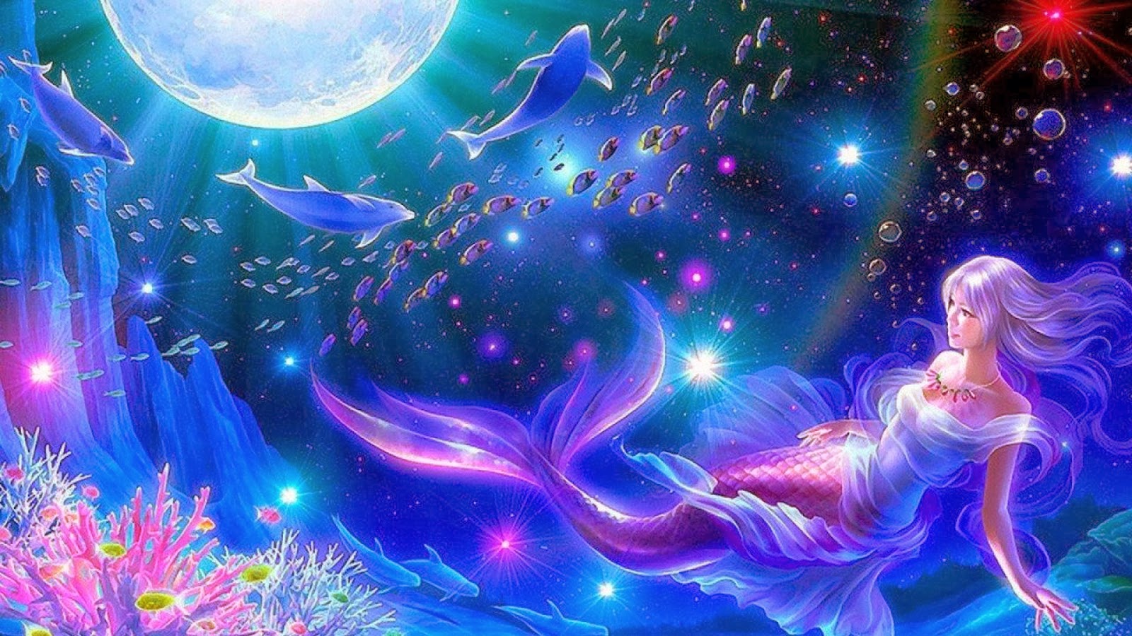 3d mermaid wallpaper,cg artwork,purple,fictional character,sky,violet