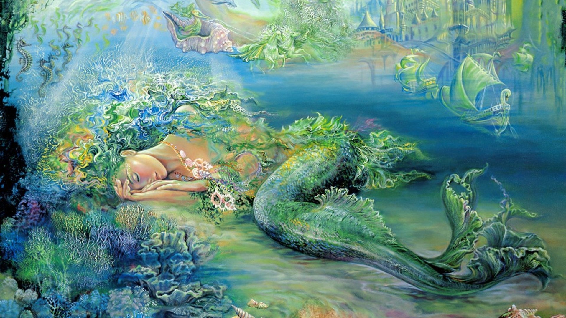 mermaid wallpaper for walls,painting,organism,art,modern art,tree