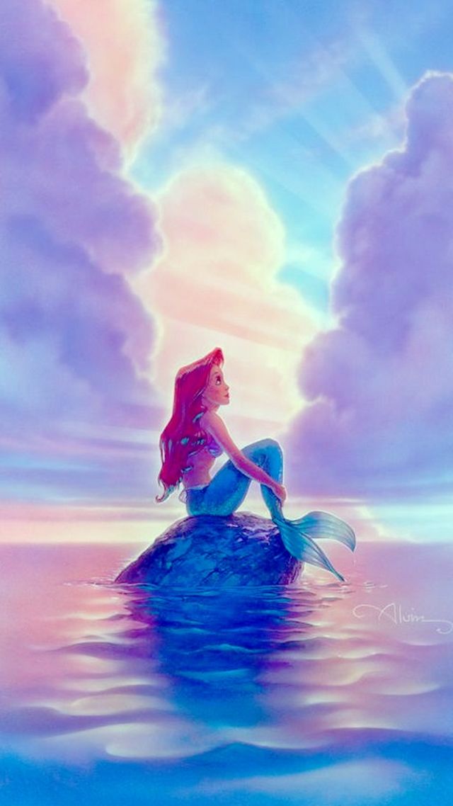 mermaid wallpaper for iphone,sky,fictional character,calm,cloud,illustration