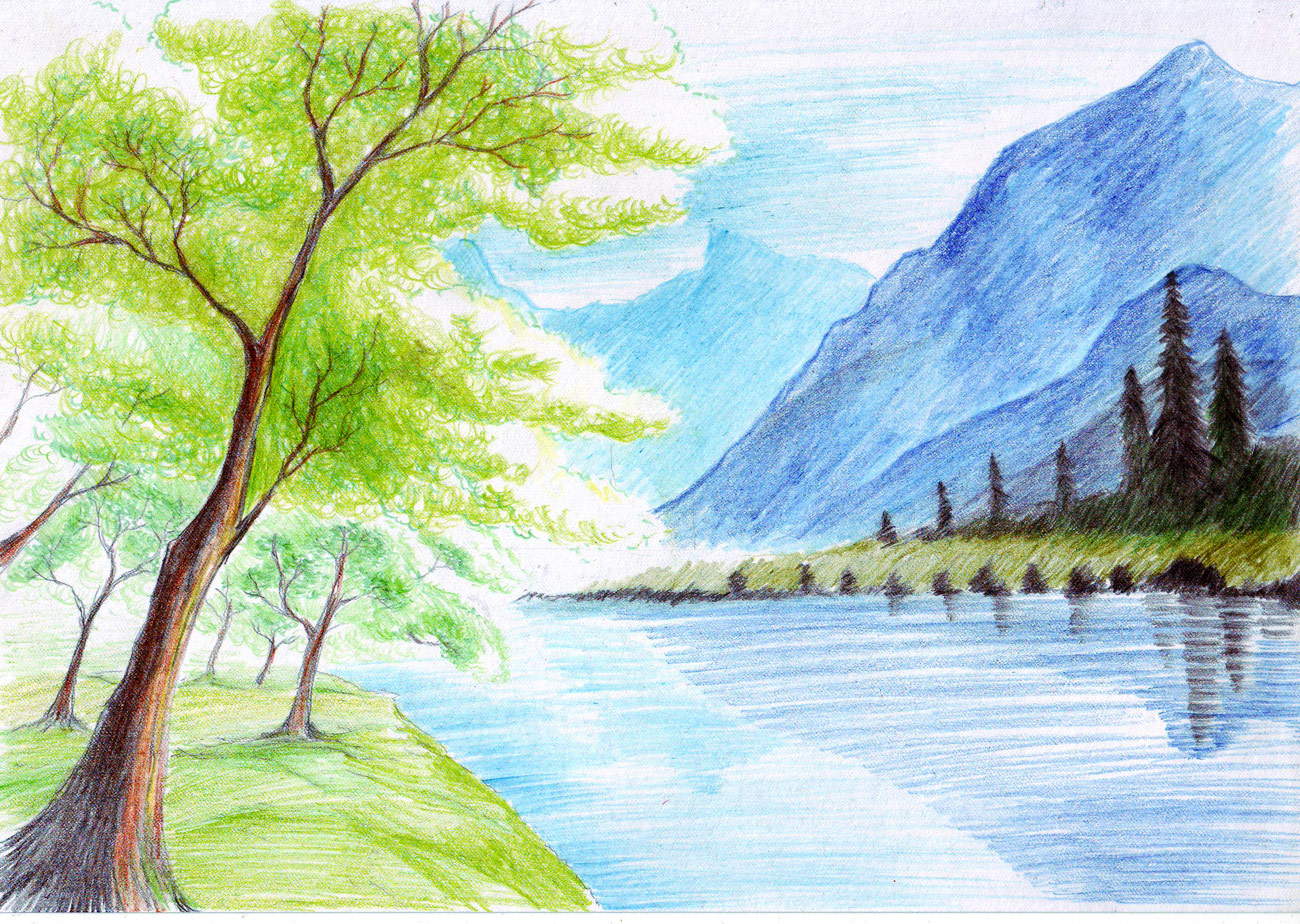 drawing wallpaper hd,natural landscape,watercolor paint,nature,tree,lake district