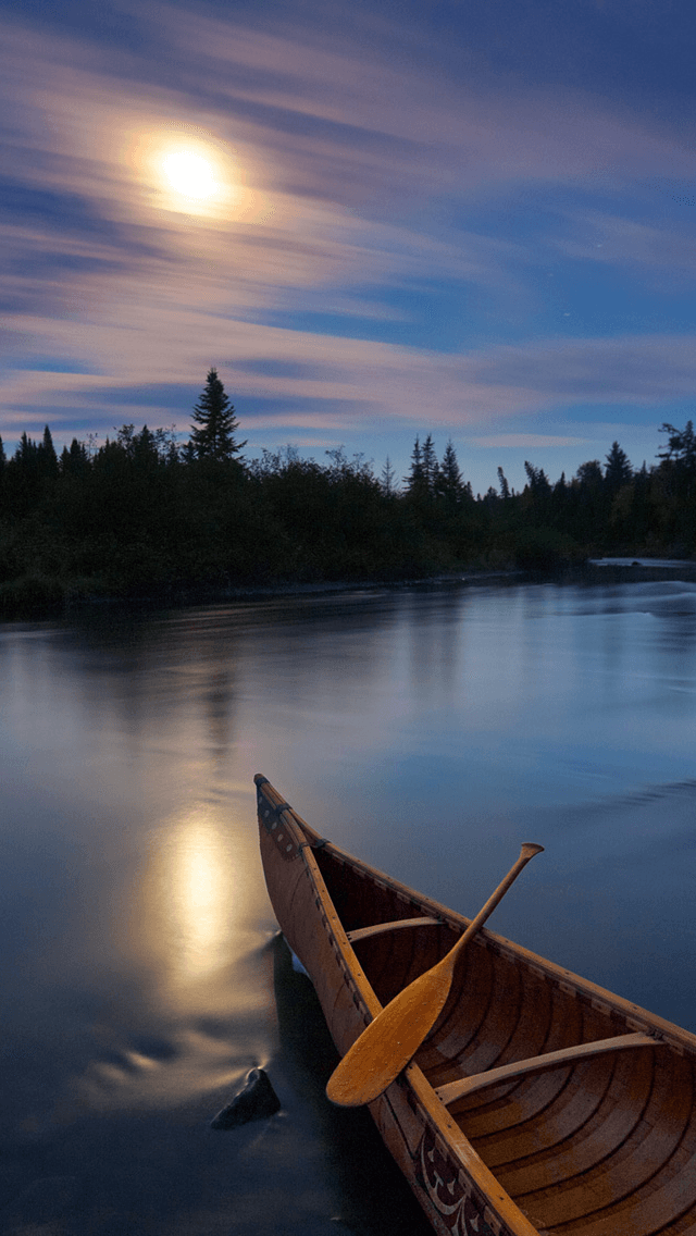 Canoe On Water At Night WallpaperUse